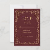 ブルガンディーゴールドミニマリスト結婚式RSVP 出欠カード (正面)
