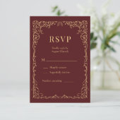 ブルガンディーゴールドミニマリスト結婚式RSVP 出欠カード (スタンド正面)