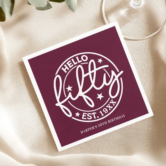 ブルガンディーハローフィフティ50誕生日 スタンダードカクテルナプキン