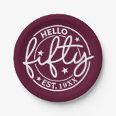 ブルガンディーハローフィフティ50誕生日 ペーパープレート (正面)