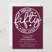 ブルガンディーハローフィフティ50誕生日 招待状 (正面)