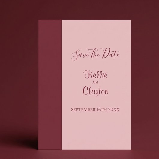ブルガンディーバーミニマリスト結婚式Save The Date 招待状