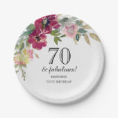 ブルガンディーピンクフローラ70誕生日 ペーパープレート (正面)