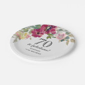 ブルガンディーピンクフローラ70誕生日 ペーパープレート (アングル)