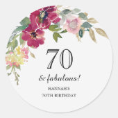 ブルガンディーピンクフローラ70誕生日 ラウンドシール (正面)