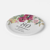 ブルガンディーピンクフローラ80誕生日 ペーパープレート (アングル)