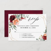 ブルガンディーピーチコーラルオレンジユーカリ結婚のRSV 出欠カード (正面/裏面)