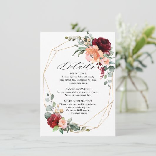 ブルガンディーピーチコーラルオレンジユーカリ結婚プス エンクロージャーカード (スタンド正面)