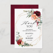 ブルガンディーピーチコーラルオレンジユーカリ結婚プス サンキューカード (正面/裏面)