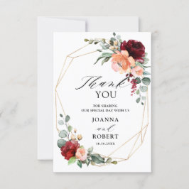 ブルガンディーピーチコーラルオレンジユーカリ結婚プス サンキューカード