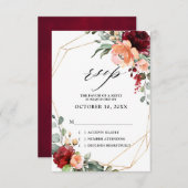 ブルガンディーピーチコーラルオレンジユーカリ結婚プス 出欠カード (正面/裏面)