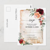 ブルガンディーピーチコーラルピンクローズユーカリプタスRSVP ポストカード (正面/裏面)