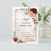 ブルガンディーピーチコーラルピンクローズユーカリプタスRSVP 出欠カード (スタンド正面)
