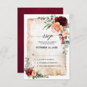 ブルガンディーピーチコーラルピンクローズユーカリプタスRSVP 出欠カード (正面/裏面)