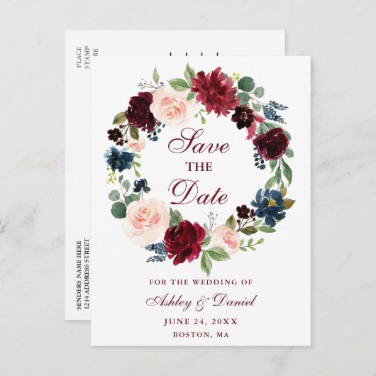 ブルガンディーブルーフローラリース保存日 案内ポストカード (正面/裏面)