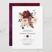 ブルガンディーベリー及び赤面フローラブライダルシャワー 招待状 (正面/裏面)