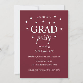 ブルガンディーモダンシンプル卒業パーティー 招待状