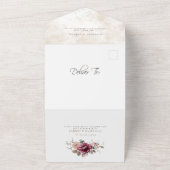 ブルガンディーラスト秋結婚フローラの詳細RSVP オールインワン招待状 (外側)