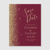 ブルガンディーレッドゴールドの結婚式延期案内マグネットカード (正面)