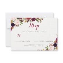ブルガンディーレッドフラワー 秋の結婚式 RSVP