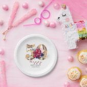 ブルガンディーレッドフローラタイポグラフィ50誕生日 ペーパープレート (パーティー)