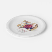 ブルガンディーレッドフローラタイポグラフィ50誕生日 ペーパープレート (アングル)