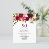 ブルガンディーレッド赤面90th誕生日予算招待状 (スタンド正面)