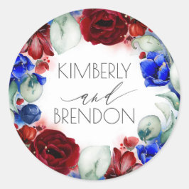 ブルガンディーレッド&ネイビーブルーフローラリースボホシック ラウンドシール