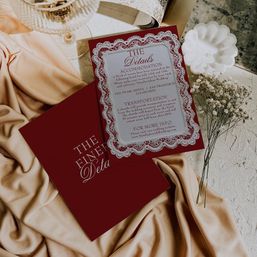 ブルガンディーレースのドイリー 高級感のある結婚式の詳細 エンクロージャーカード