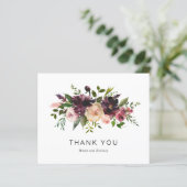 ブルガンディーワインの花のモチーフを使ったお手頃価格の結婚式の御礼カード (スタンド正面)