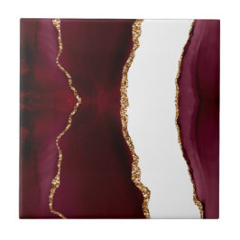 ブルガンディー アゲート ゴールドラメの脈 タイル