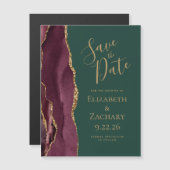ブルガンディー アゲート ゴールド グリーン マグネット式 Save the Date (正面/裏面)