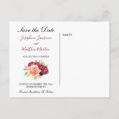 ブルガンディ桃バラフローラウェディングデートを保存 案内ポストカード (裏面)