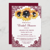 ブルガンディ素朴シックレースサンフラワーブライダルシャワー 招待状 (正面/裏面)