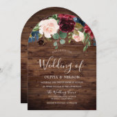 ブルガンディ素朴メロフローラ結婚アーチズ 招待状 (正面/裏面)