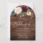 ブルガンディ素朴メロフローラ結婚アーチズ 招待状 (正面)