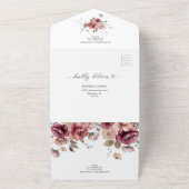 ブルガンディ結婚ラセットフローラ詳細QR RSVP オールインワン招待状 (外側)