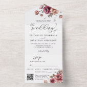 ブルガンディ結婚ラセットフローラ詳細QR RSVP オールインワン招待状 (内側)