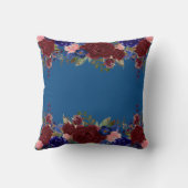 ブルガンディ赤クラシック色ブルーネイビーバラ花 クッション (裏面)