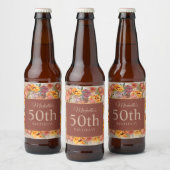 ブルガンディ オレンジ クリーム 花柄 誕生日 名前 年齢 ビールラベル (ボトル)