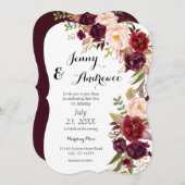 ブルガンディ・マルサラ結婚フローラの2白 招待状 (正面/裏面)