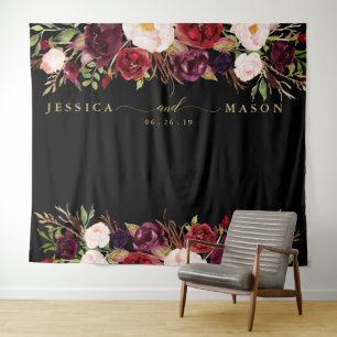 ブルガンディ·マルサ素朴ラ·金ゴールド·バックドロップ·フォト·ブース タペストリー