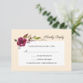 ブルガンディ・マースカラフラワーの結婚式RSVP 出欠カード (スタンド正面)