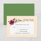 ブルガンディ・マースカラフラワーの結婚式RSVP 出欠カード (正面/裏面)