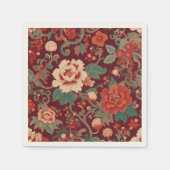 ブルガンディChinoiserieアンティークフローラヴィンテージ夏 スタンダードカクテルナプキン (正面)