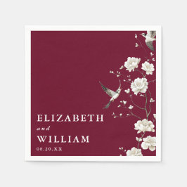 ブルガンディChinoiserieフローラボタニッ結婚クス スタンダードカクテルナプキン