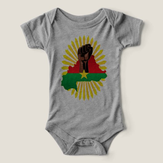 ブルキナファソの地図、国旗と革命拳 (デザイン正面)