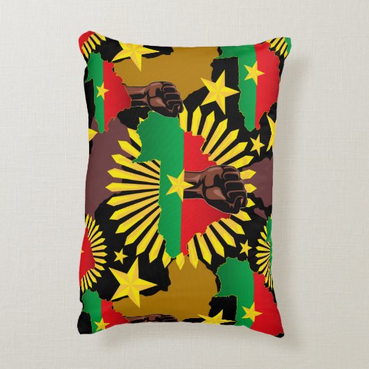 ブルキナファソの地図、国旗と革命拳 アクセントクッション (裏面(縦))