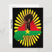 ブルキナファソの地図、国旗と革命拳 インビテーションポストカード (正面/裏面)