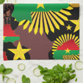 ブルキナファソの地図、国旗と革命拳 キッチンタオル (折り畳み)